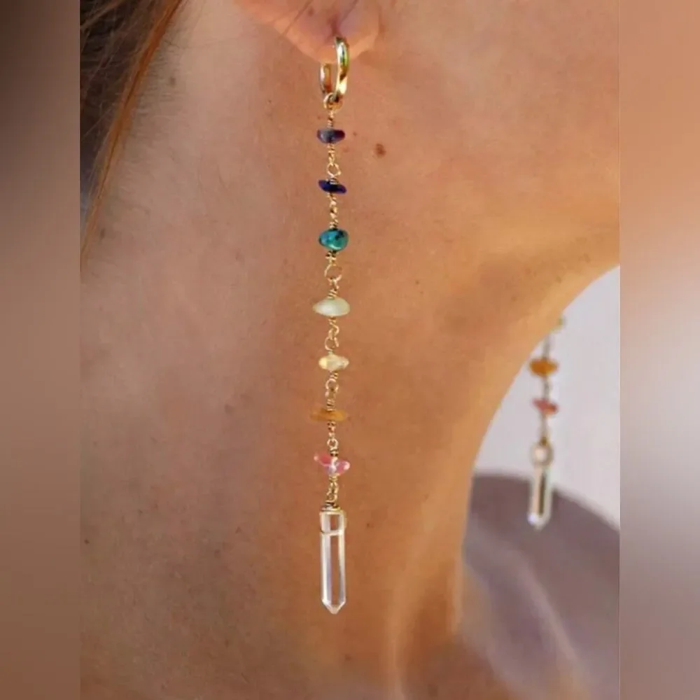 Elegant Gold Multi-Color Gemstone Drop Earrings A1494